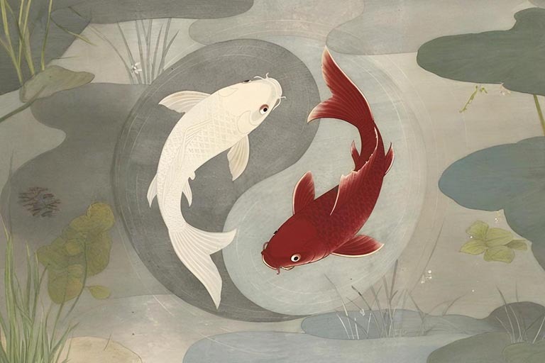 Two koi fish, like a married couple, represent a balance of yin and yang.